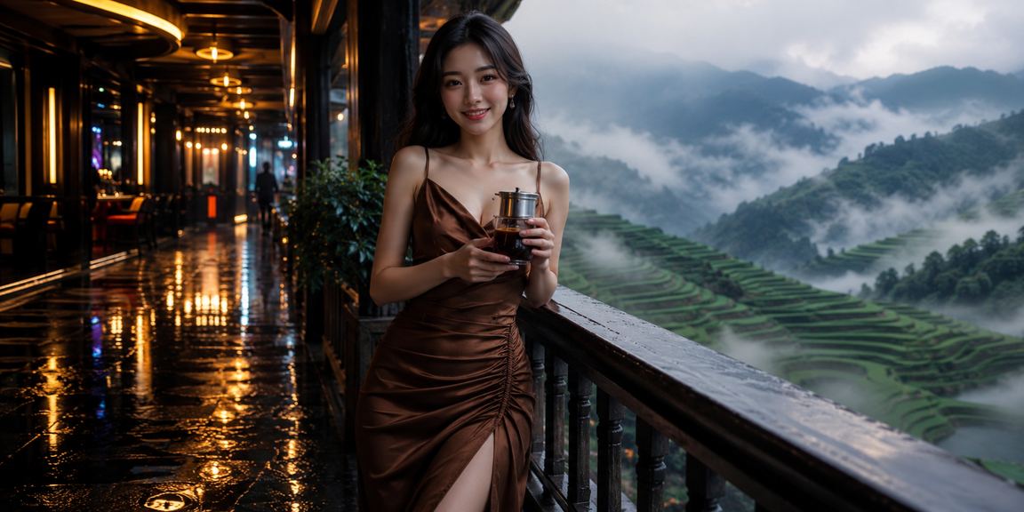 Khung cảnh quán café tại Sapa về ban đêm với ánh đèn lung linh
